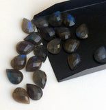 12x16mm Labradorite Rose Cut Pear Cabochons, Labradorite Faceted Pear Flat Back