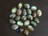 12x16mm Labradorite Rose Cut Oval Cabochons, Flat Back Cabochons, Faceted