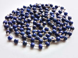 3 mm Lapis Lazuli Wire Wrapped Faceted Rondelle Beads, Chain By The Foot, Rosary