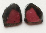 13x15.5mm Rare Watermelon Tourmaline Rough Slices, 13x15.5mm OOAK Matched Pair