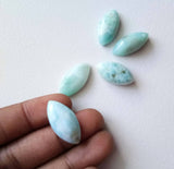 9x20mm-11x21mm Larimar Plain Marquise Cabochons, Flat Back, 5 Pcs