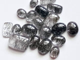 9x11-9x18mm 8Pc Black Rutile Quartz Plain Flat back Cabochon, Rutiliated Quartz