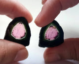 22x24mm Rare Watermelon Tourmaline Rough Slices,OOAK Matched Pair