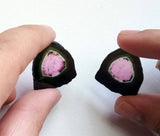 22x24mm Rare Watermelon Tourmaline Rough Slices,OOAK Matched Pair