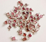 11mm Pink Tourmaline Bezel Connector Pink Tourmaline Square Shape 925 Silver