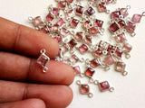 11mm Pink Tourmaline Bezel Connector Pink Tourmaline Square Shape 925 Silver