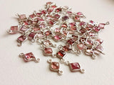 11mm Pink Tourmaline Bezel Connector Pink Tourmaline Square Shape 925 Silver