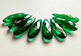 10x25 mm Emerald Green Glass Fancy Stones, Faceted Long Drops Gemstone, Loose