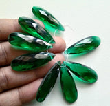 10x25 mm Emerald Green Glass Fancy Stones, Faceted Long Drops Gemstone, Loose