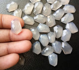 15mm Gray Chalcedony Fancy Rose Cut Cabochon, Natural Gray Faceted Flat Back