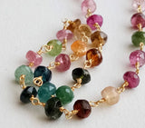 4-4.5 mm Multi Tourmaline Wire Wrapped Faceted Rondelle Bead Beaded Chain Rosary