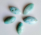 9x20mm-11x21mm Larimar Plain Marquise Cabochons, Flat Back, 5 Pcs