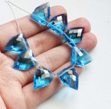 13x18 mm Topaz Blue Hydro Quartz Faceted Fancy Shape Side Drilled Beads, 4 Piece