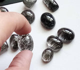 9x11-9x18mm 8Pc Black Rutile Quartz Plain Flat back Cabochon, Rutiliated Quartz