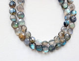 6mm Labradorite Coins, Natural Labradorite Faceted Coin Beads, Straight Drill