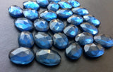 13-16mm Hydro Quartz Rose Cut Flat Cabochons, Lab Created London Blue Topaz