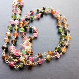 4-4.5mm Multi Tourmaline Wire Wrapped Faceted Rondelle Rosary Style Beaded Chain