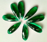 10x25 mm Emerald Green Glass Fancy Stones, Faceted Long Drops Gemstone, Loose