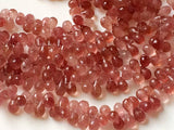 7x10 mm Strawberry Quartz Faceted Tear Drops, Natural Strawberry Quartz Beads