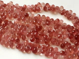 7x10 mm Strawberry Quartz Faceted Tear Drops, Natural Strawberry Quartz Beads