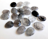 22-27mm Black Rutilated Quartz Faceted Cabochon, Rutile Rose Cut Flat Back 5 Pcs