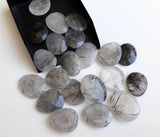 22-27mm Black Rutilated Quartz Faceted Cabochon, Rutile Rose Cut Flat Back 5 Pcs