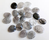 22-27mm Black Rutilated Quartz Faceted Cabochon, Rutile Rose Cut Flat Back 5 Pcs