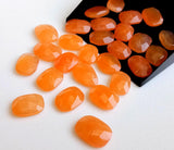 14-16mm Orange Chalcedony Rose Cut Flat Back Cabochons, Faceted Gemstones