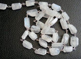 8-12mm Rainbow Moonstone Chains, Moonstone Faceted Step Cut Tumbles Connector