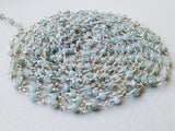 3mm Aquamarine Wire Wrapped Faceted Rondelle Chain By The Foot Rosary Style Bead