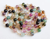 3.5-4mm Multi Tourmaline Plain Round Bead in 925 Silver Gold Wire Wrapped Rosary