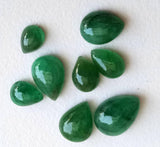 5x7mm - 8x12mm Emerald Plain Pear Cabochons, Emerald Flat Back Cabochons, 4 Pcs