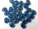 13-16mm Hydro Quartz Rose Cut Flat Cabochons, Lab Created London Blue Topaz