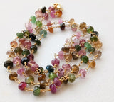 4-4.5mm Multi Tourmaline Wire Wrapped Faceted Rondelle Rosary Style Beaded Chain