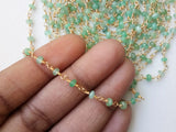 3-3.5 mm Emerald Plain Rondelle Rosary Chain 925 Silver Gold Polished Wire Wrap