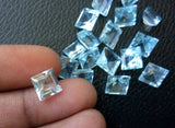 6-7mm Blue Topaz Princess Cut Stone, 2 Pieces Natural Blue Topaz Full Square Cut