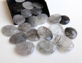 22-27mm Black Rutilated Quartz Faceted Cabochon, Rutile Rose Cut Flat Back 5 Pcs