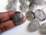 22-27mm Black Rutilated Quartz Faceted Cabochon, Rutile Rose Cut Flat Back 5 Pcs