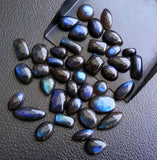 7-15mm Rare Black Labradorite Plain Cabochons, Natural Peacock Flat Back