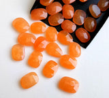 14-16mm Orange Chalcedony Rose Cut Flat Back Cabochons, Faceted Gemstones