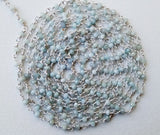 3mm Aquamarine Wire Wrapped Faceted Rondelle Chain By The Foot Rosary Style Bead