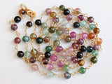 3.5-4mm Multi Tourmaline Plain Round Bead in 925 Silver Gold Wire Wrapped Rosary