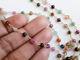 3.5-4mm Multi Tourmaline Plain Round Bead in 925 Silver Gold Wire Wrapped Rosary