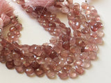 8.5-9 mm Strawberry Quartz Faceted Heart Beads, Natural Strawberry Pink Heart