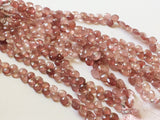 8.5-9 mm Strawberry Quartz Faceted Heart Beads, Natural Strawberry Pink Heart