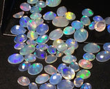 4x6mm-6x8mm Ethiopian Opal Oval Rose Cut Flat Back Cabochons, 5 Pcs Natural Rare