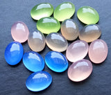 10x14mm Oval Chalcedony Cabochons, Multi Color Plain Oval Chalcedony