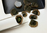 9-12mm Green Tourmaline Slices, Loose Green Tourmaline Gemstones, 5 Pcs Slices