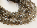 8 mm Gray Moonstone Faceted Hearts, 8 mm Natural Gray Moonstone Heart Beads
