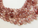 8.5-9 mm Strawberry Quartz Faceted Heart Beads, Natural Strawberry Pink Heart